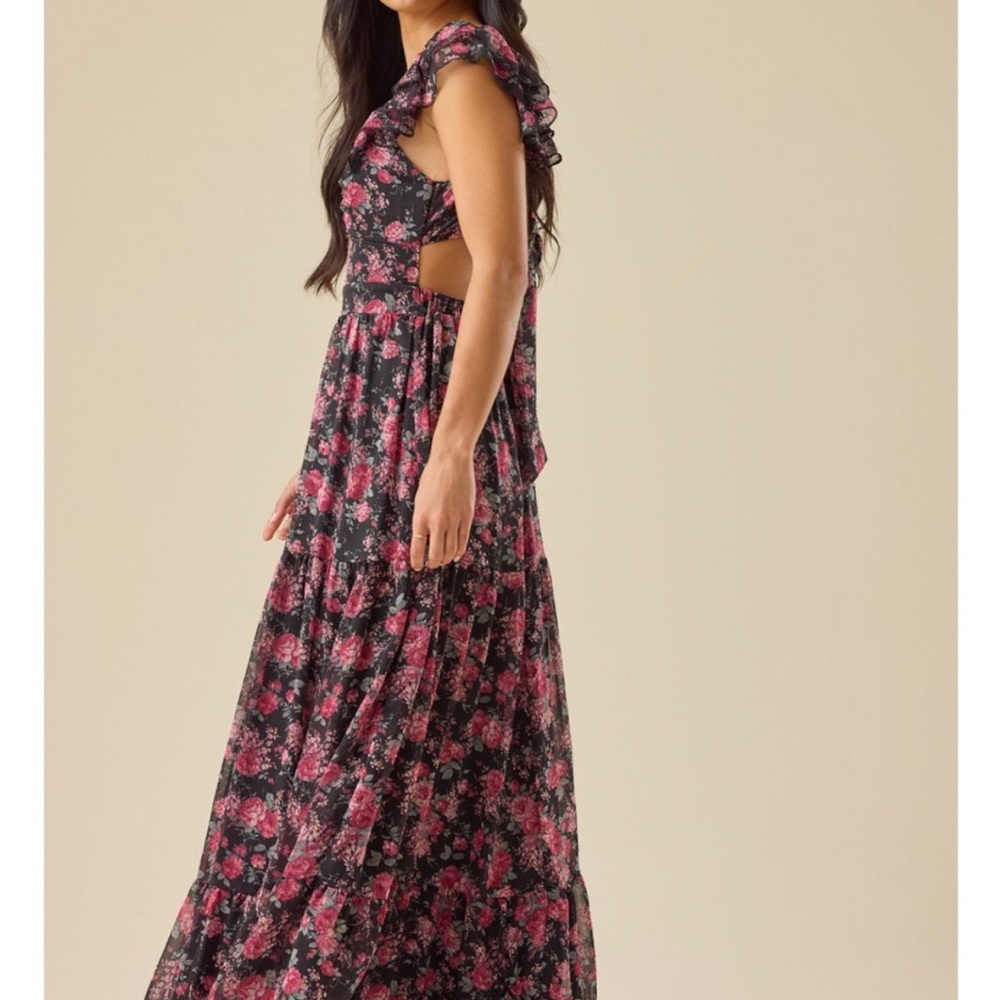 NWT Altar'd State Anthropology Maxi Dress Pink Black Floral Print women’s XXS - Picture 7 of 13